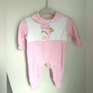 Care Bears Vintage Pink/White Collared Footie Size 0-3M Made in USA